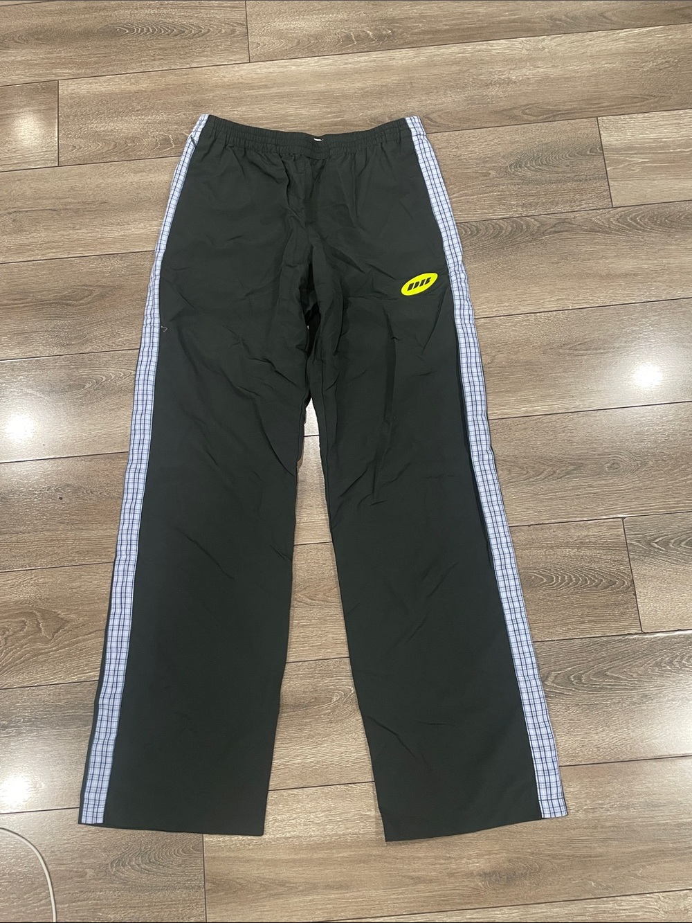 Women's Black Track Joggers with Plaid Side Tape